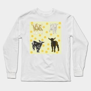 Baby Goats Sunflowers Pattern Long Sleeve T-Shirt